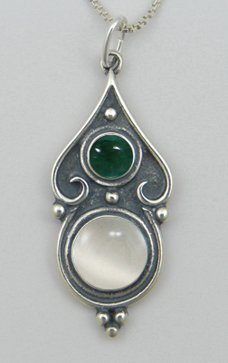 Sterling Silver Romantic Necklace White Moonstone And Fluorite
